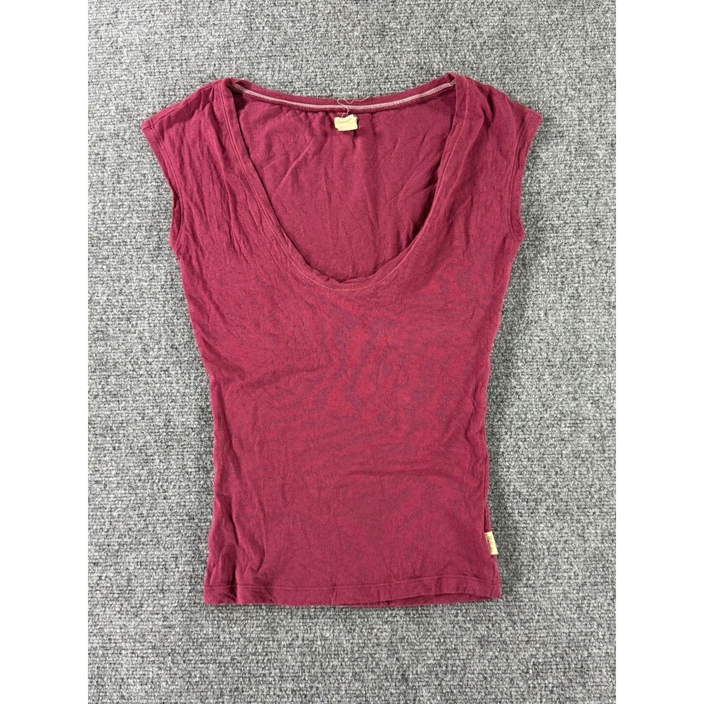 Y2K‎ Hollister Womens Scoop Neck Cap Sleeve T-Shirt Burgundy Maroon Size M